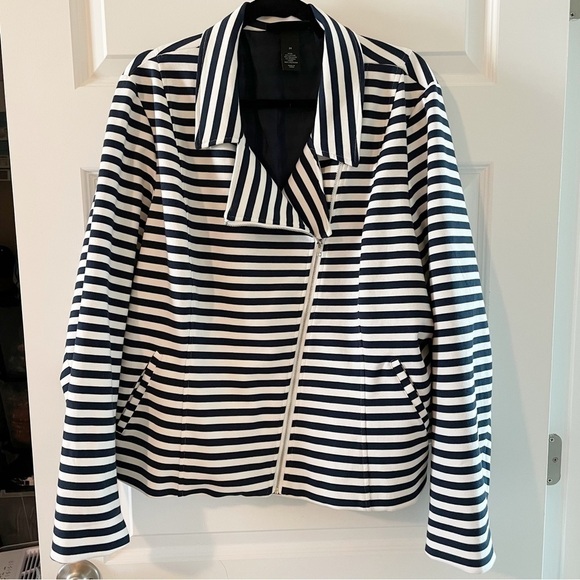 Lane Bryant Nautical Navy and White Striped Moto Zip Blazer Jacket Plus Size 24 - Picture 2 of 6